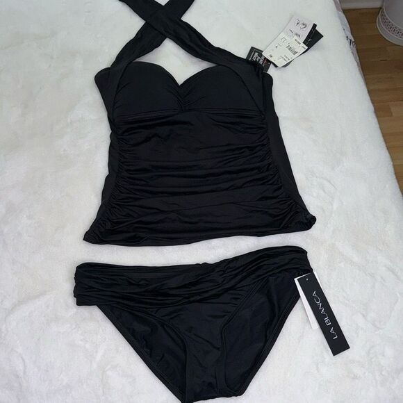 La Blanca Island Goddess Convertible Bandini Tankini Top & Shirred Banded Bottom - Picture 7 of 16